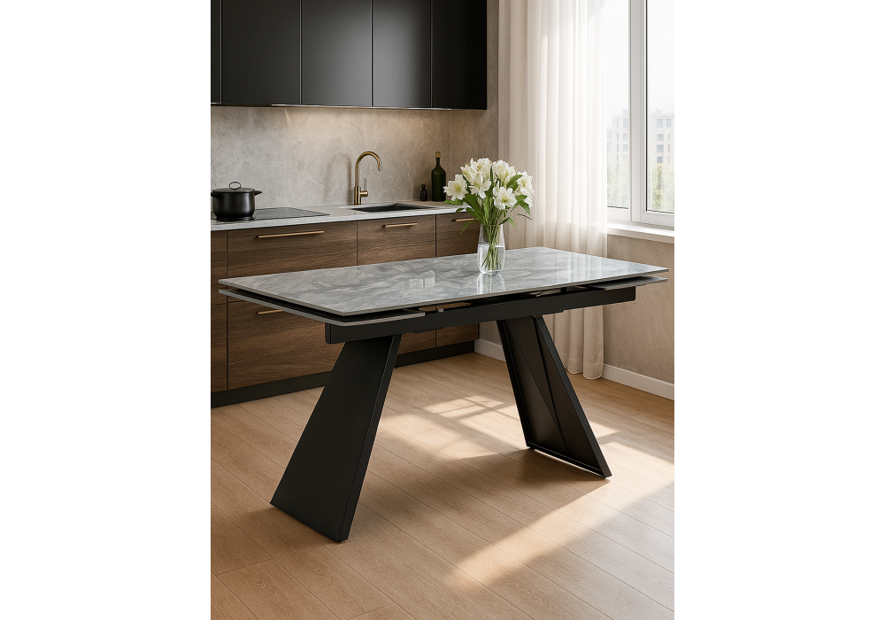 Керамический стол Woodville Хорсборо 140(200)х80х79 оробико, черный, ножки черные