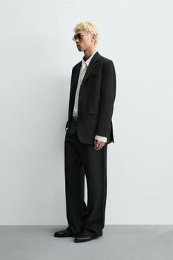 ZARA КОСТЮМНЫЕ БРЮКИ RELAXED FIT ИЗ ВИСКОЗЫ И ЛЬНА, ЧЕРНЫЙ