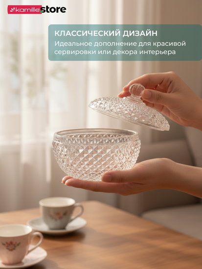 Сахарница стеклянная 200 мл. с крышкой