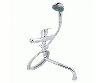 СоюзКран SK08-S102 (566-383), Смеситель для ванны с душем, круглый излив 30см, керамический картридж 35мм, хром, цинк