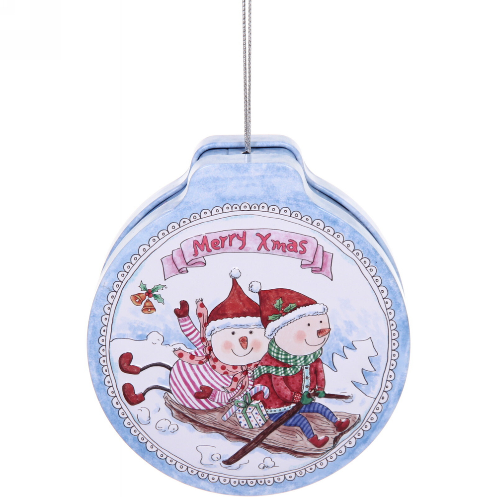 Банка жестяная 200мл 11,2*12,2*4см «Снеговики на санках» двухсторонняя