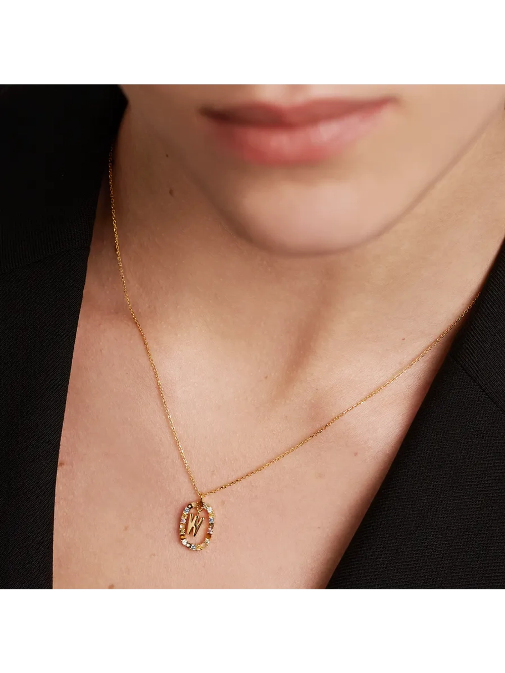 Колье Буква W серебро 925 пробы покрытое золотом