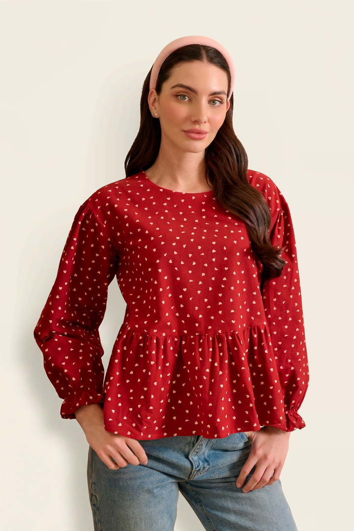 Блузка с баской с длинным рукавом