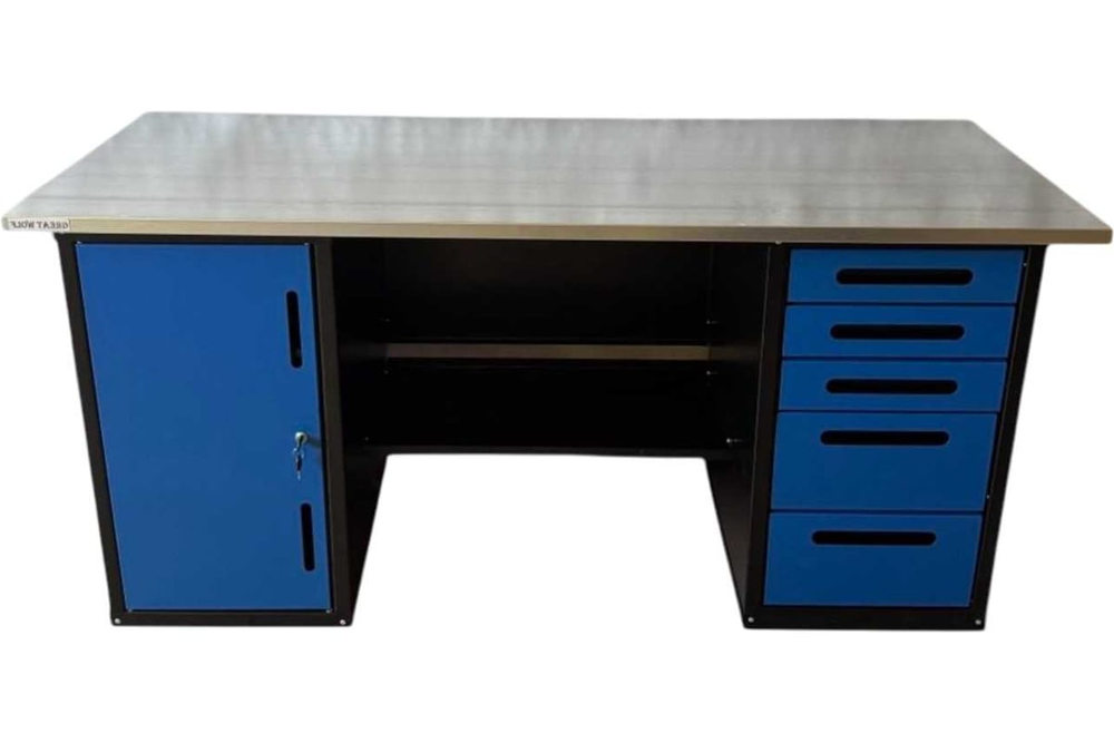 Верстак GWT-V1800B3 Great Wolf - двухтумбовый, 5 ящиков, тумба с дверью, синий 1800x700мм
