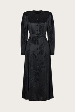 ПЛАТЬЕ ИЗ ЧЕРНОГО ТРИАЦЕТАТА С ФАКТУРНЫМ ОРНАМЕНТОМ