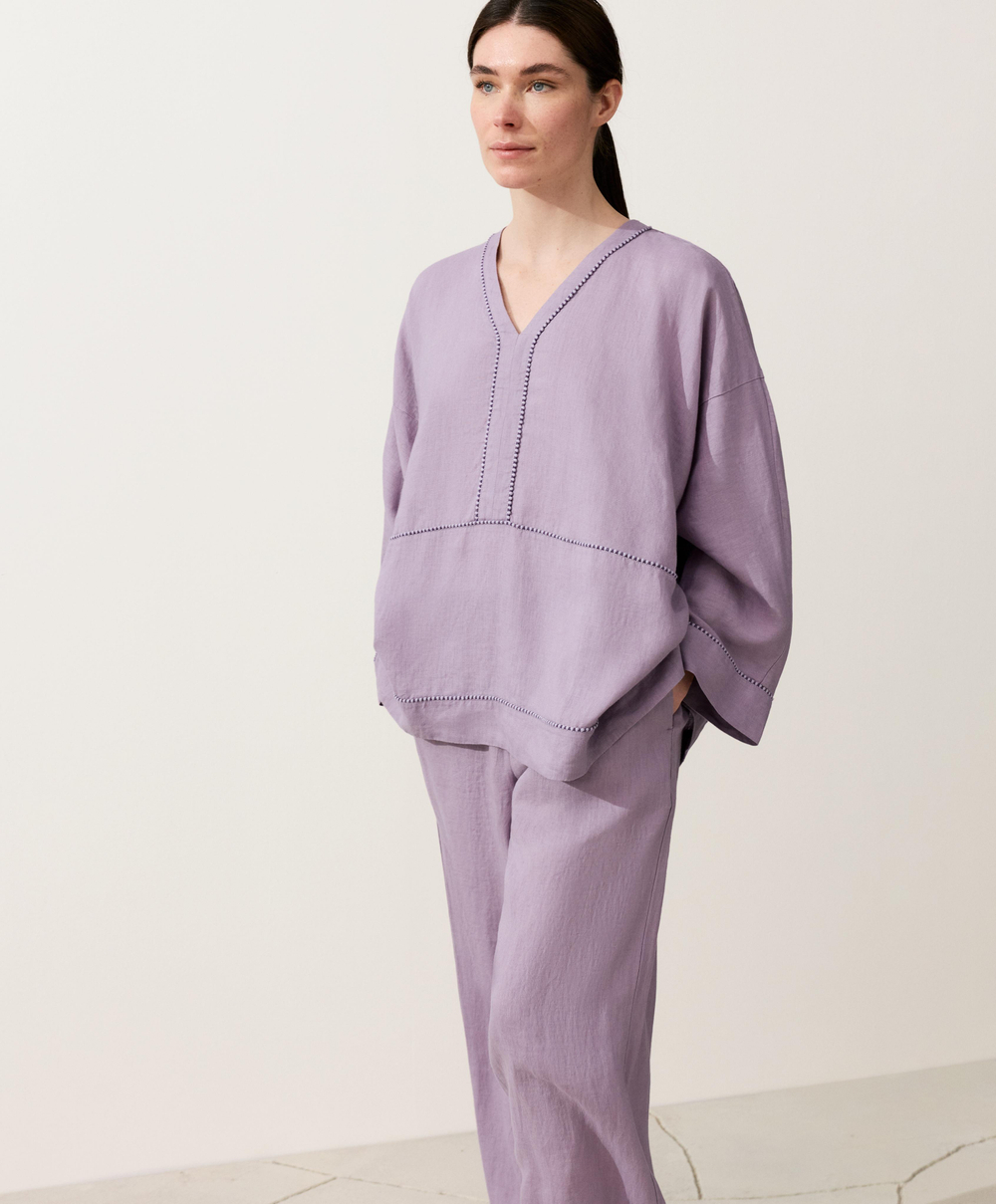 Oysho Рубашка из 100% льна, лиловый