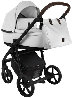 Детская коляска Roan Esso 2025 Кожа 2 в 1 ESSK/215/1 White/Black/руч.Тем.коричневый