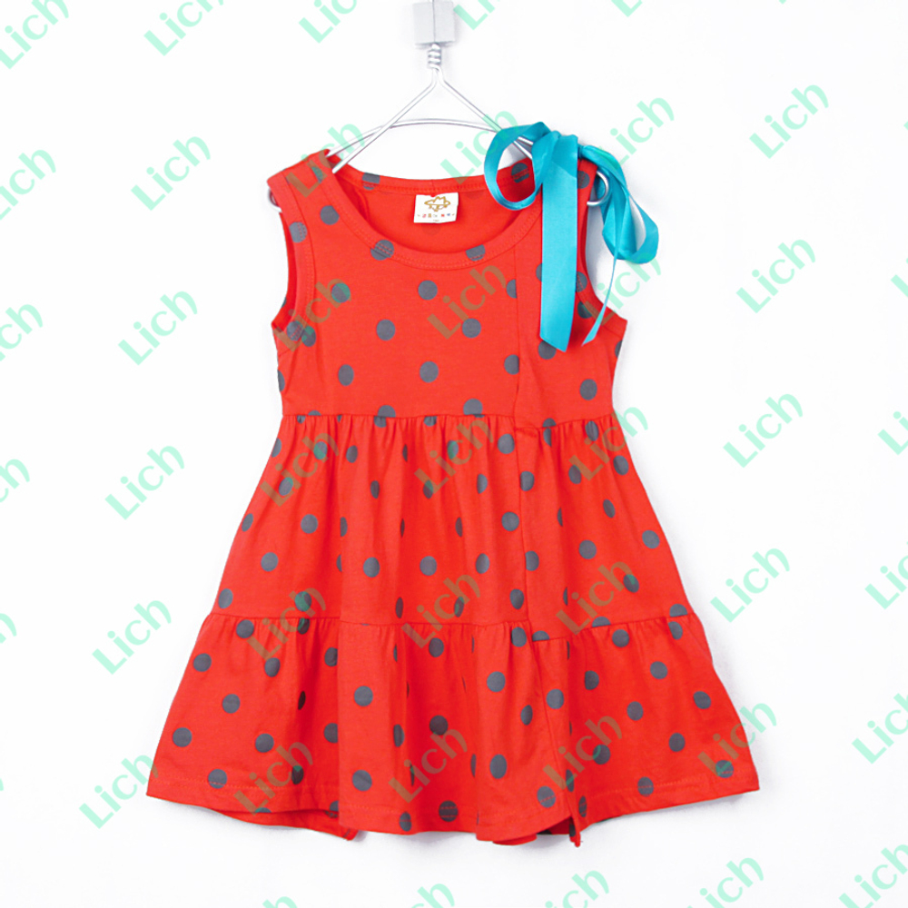 Сарафан детский в горох с атласным бантом на плече