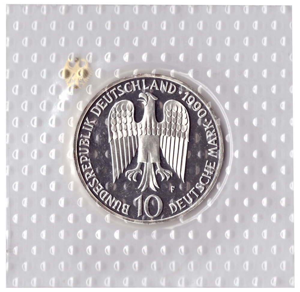 10 марок 1990 год (F) 800 лет со дня смерти Фридриха I Барбаросса, Германия. PROOF в родной запайке