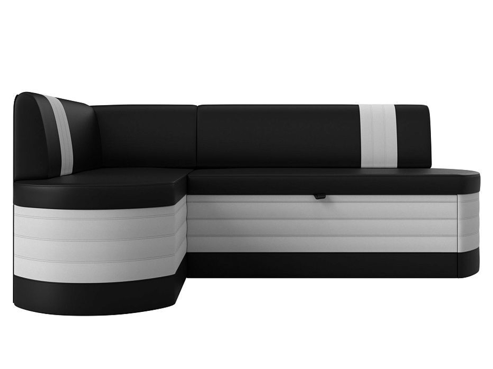 Диван кухонный угловой Токио левый угол, Черный\Белый, Экокожа, 28646L