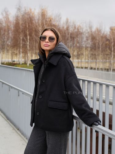 Черное пальто-пиджак с утепленным жилетом