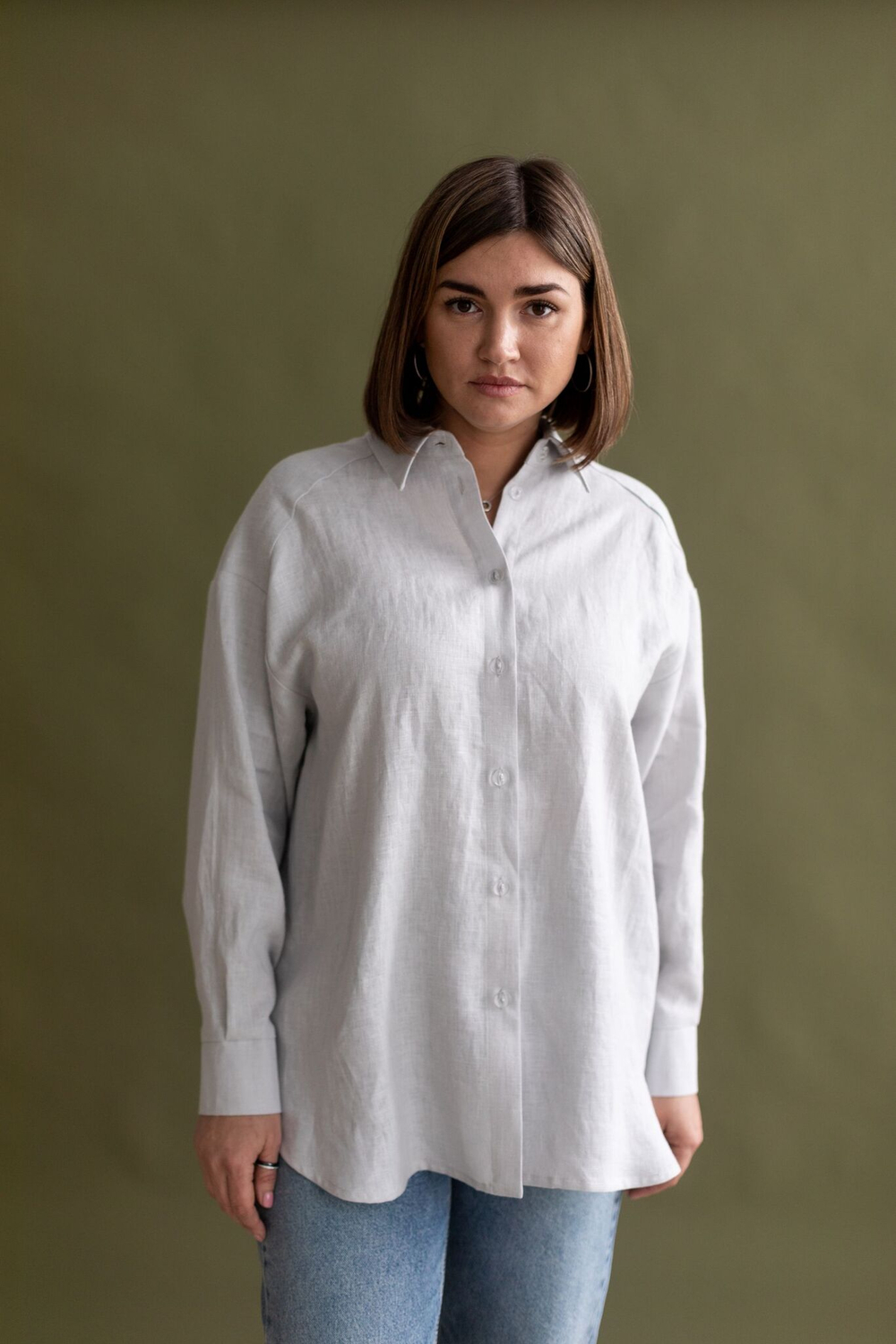 Рубашка Оверсайз изо льна серого цвета