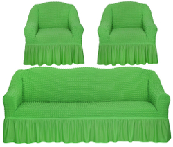 Комплект чехлов на трехместный диван и кресла с оборкой, цвет Фисташковый