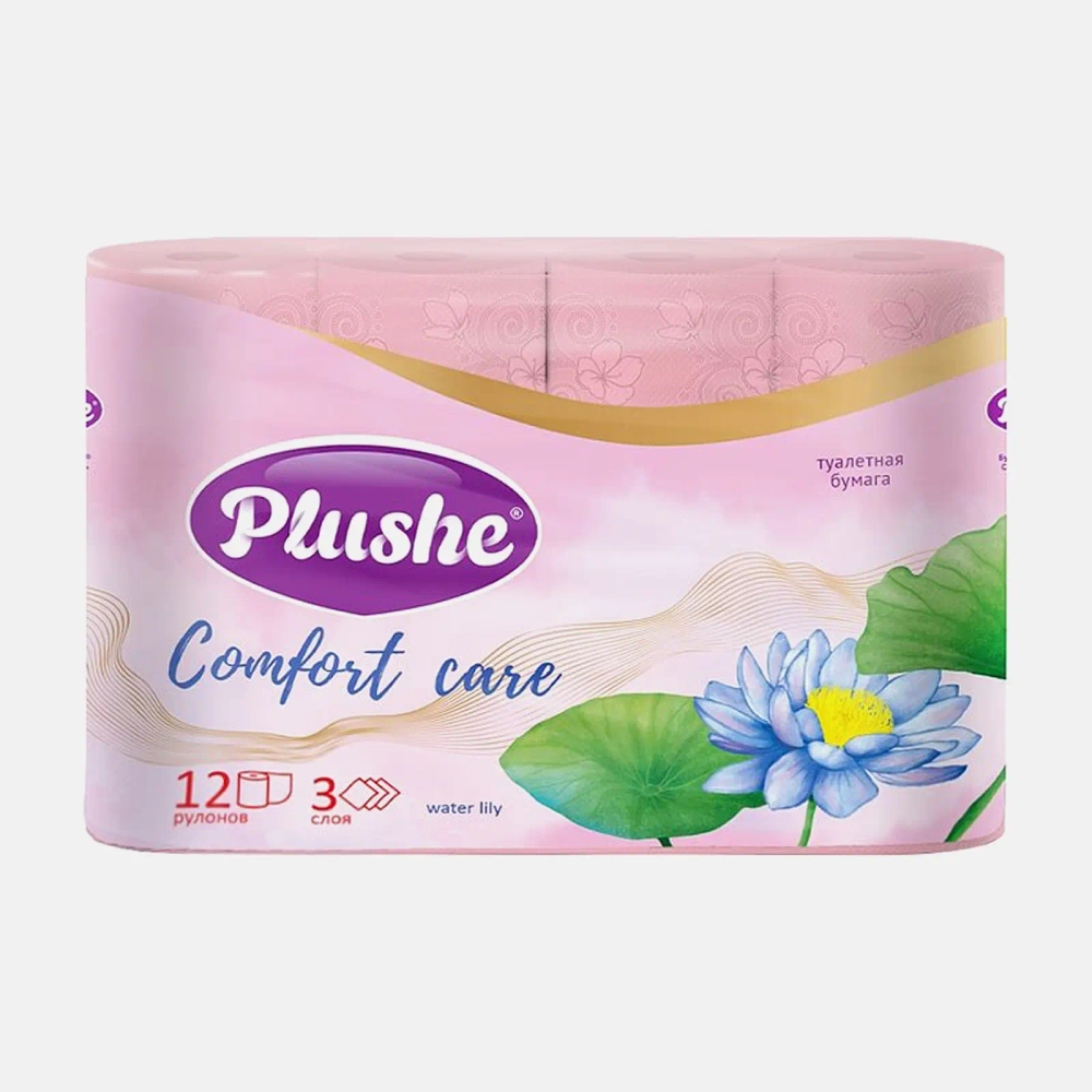 Туалетная бумага Plushe Comfort Кокос/Лилия/Нектарин 3 слоя 12 рулона в ассортименте