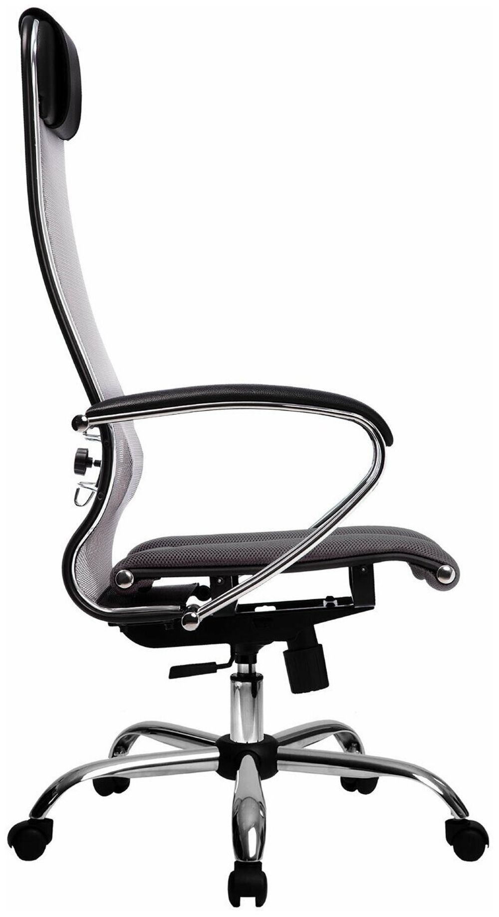 Кресло офисное МЕТТА "К-3" хром, ткань-сетка, сиденье и спинка регулируемые, темно-серое