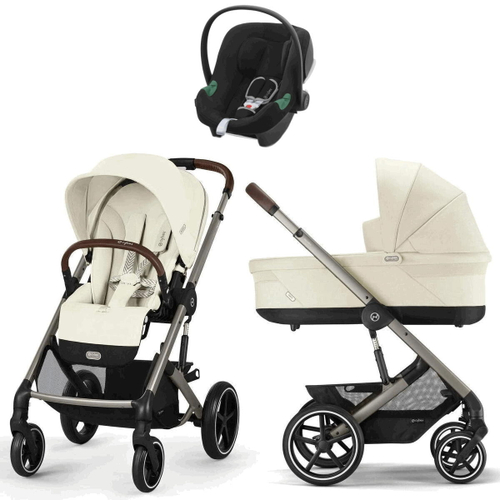 Коляска Cybex Balios S Lux TPE complete Aton B2 Volcano Black 3 в 1 Seashell Beige с дождевиками