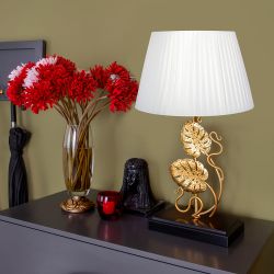 Настольная лампа Monstera Deliciosa (Монстера) Каштан Амбер с абажуром Шебби Белый