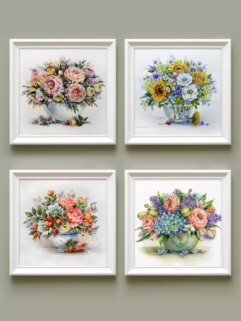 Картины на стену интерьерные на холсте 4 шт, 23*23 см