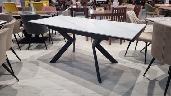 Стол "БРИДЖ" 120-180 керамика Snow Mountain Stone мат., опора черный муар