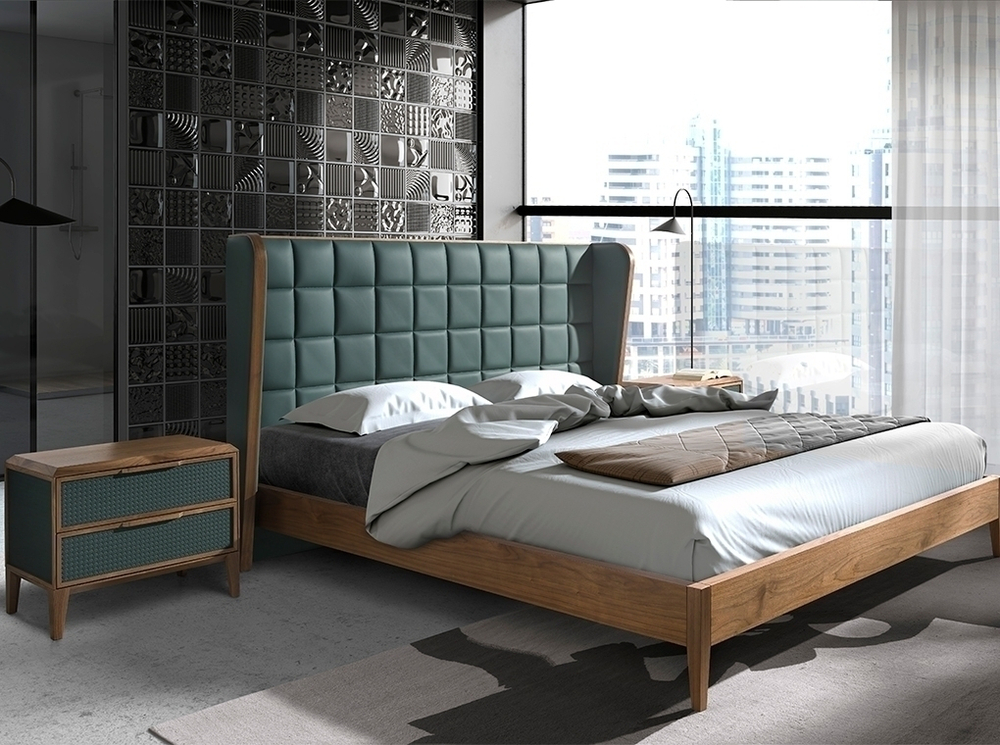 Прикроватная тумбочка 7149/CP2305-H темно-зеленого цвета из пластика и ореха