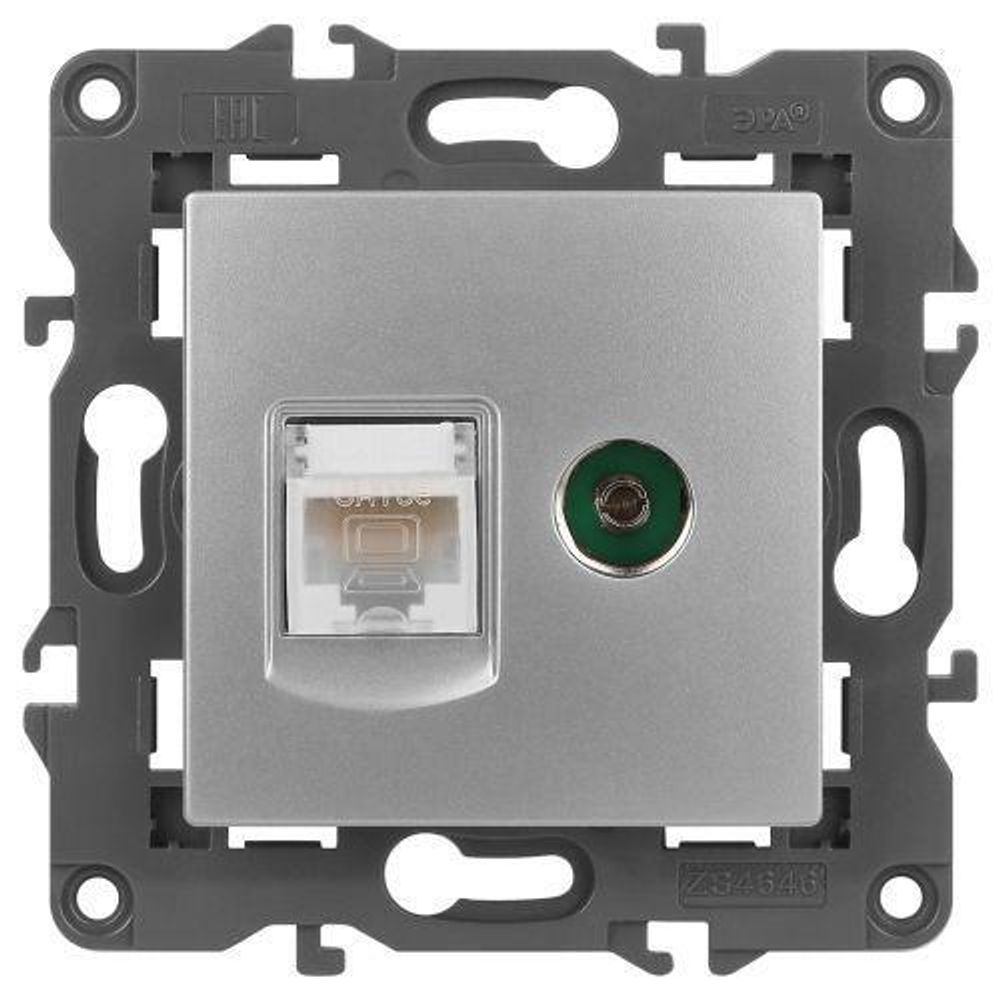 Розетка компьютерная + телевизионная 2-м Elegance 14-3110-03 RJ45 + TV IP20 механизм алюм. Эра Б0034316