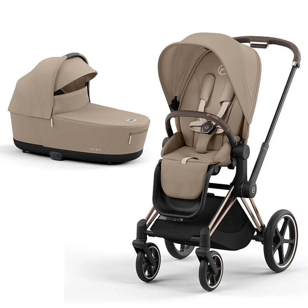 Коляска 3 в 1 Cybex Priam IV Rosegold complete и автокресло Aton S2 i-Size Ocean Blue Cozy Beige