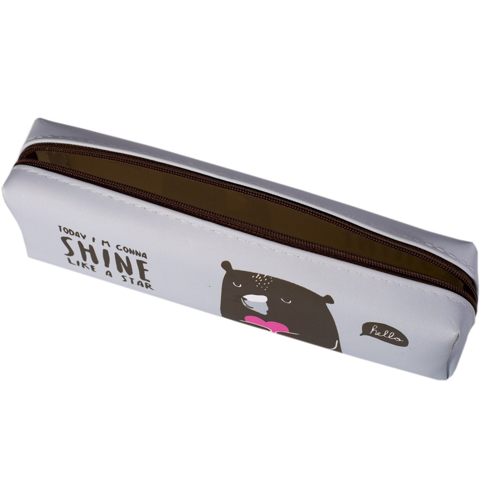 Пенал - косметичка, Alingar, ПВХ, молния, 60 х 205 мм, "Shine" фиолетовый (мишка обнимает сердечко)