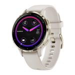 Спортивные часы Garmin Venu 3S, 41 мм, силиконовый ремешок цвета «слоновая кость» Безель из нержавеющей стали золотистого цвета, корпус цвета «слоновая кость», AMOLED-дисплей со стеклом Gorilla Glass. Ремешок с классической застёжкой — на запястье обхвато