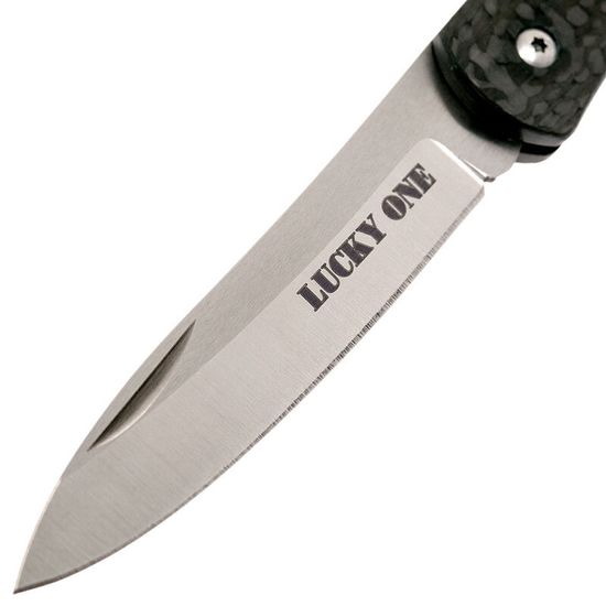 Складной нож Cold Steel "LUCKY ONE"скл., S35VN,кл.сатин,рук.серо-черн.карбонфайбер,клипса c клинком из стали CPM-S35VN, рукоять карбон