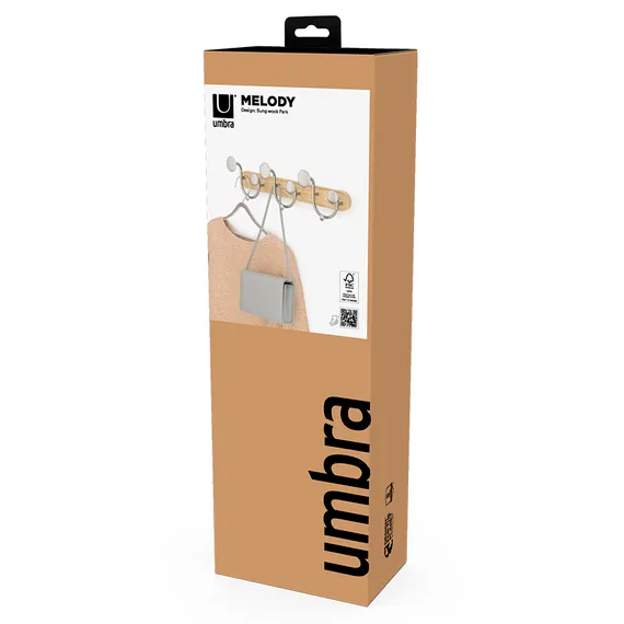 Вешалка настенная melody, натуральное дерево/никель