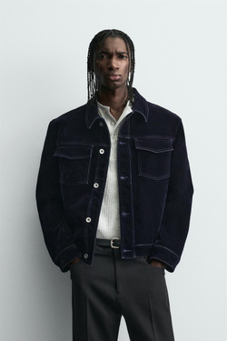 ZARA КУРТКА С ФЛОКИРОВАННЫМ ВЕЛЬВЕТОМ, СИНИЙ