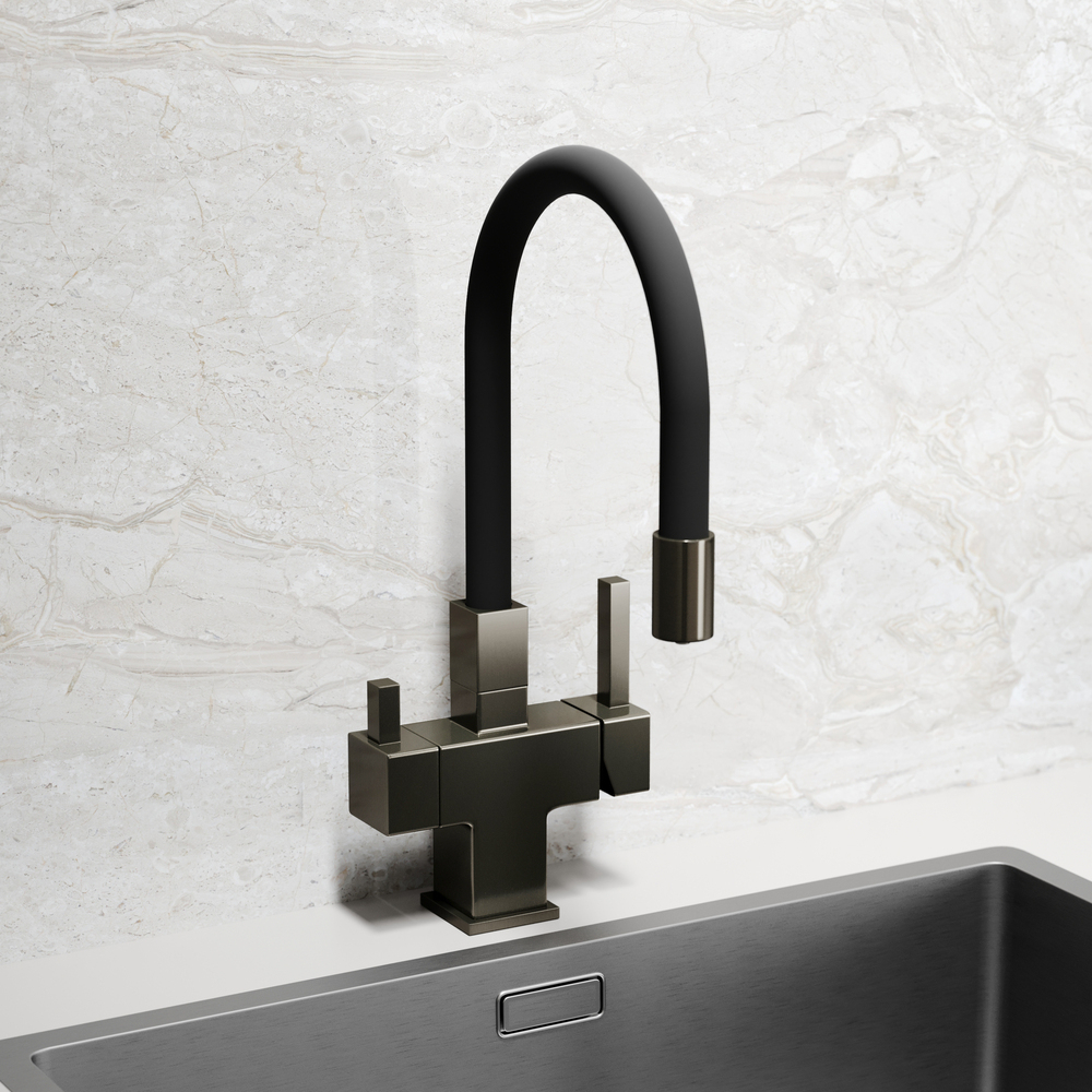 Смеситель для кухни Sancos Arno с гибким изливом, цвет вороненая сталь/черный, арт. SC4005GG