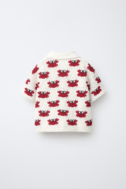 ZARA РУБАШКА С КРАБАМИ ИЗ КРУЖЕВА КРОШЕ, БЕЛЫЙ/КРАСНЫЙ