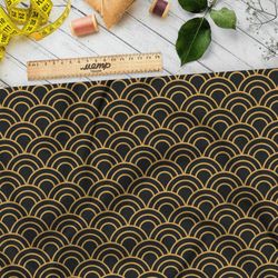 Ткань мембрана золотые волны на чёрном