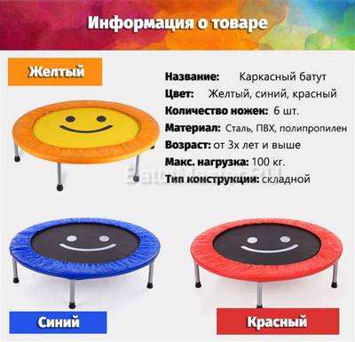 Каркасный батут, диаметр 3,3 фт, синий