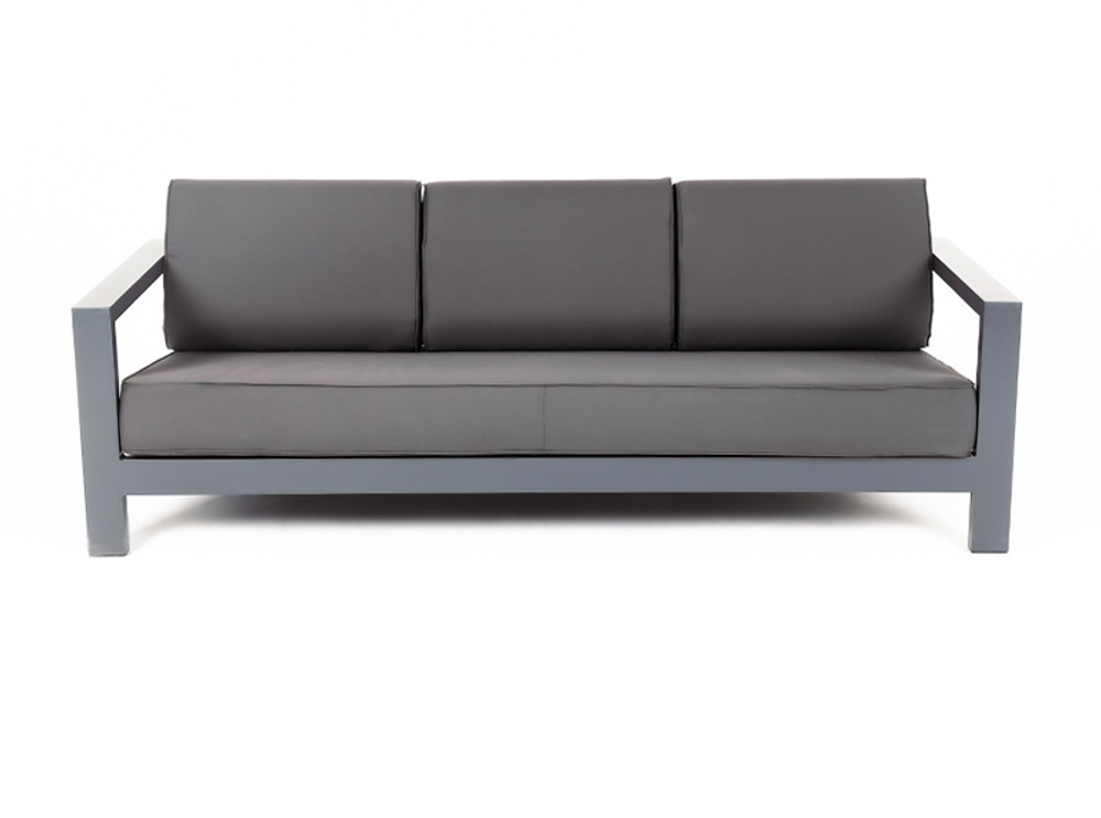 "Гранада" диван 3-местный, каркас алюминий темно-серый (RAL7024) муар, ткань темно-серая 027