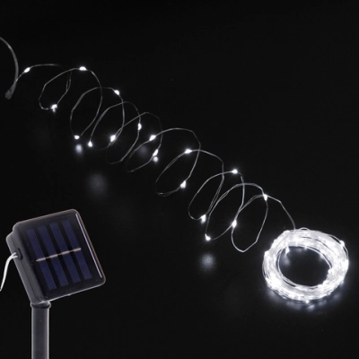 Гирлянда для улицы «Росинка» 10 м 100 ламп LED проволочн.пров, 8 реж.,IP-54, Белый (солнечная батарея)