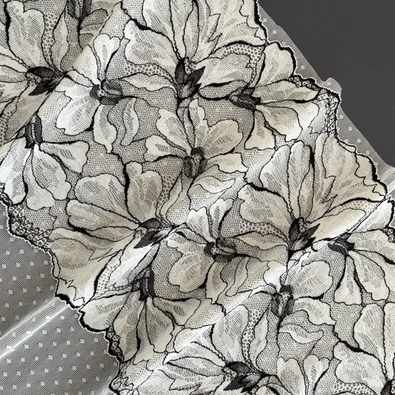 Кружево эластичное молочное/черное 21 см, Китай