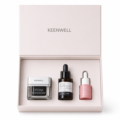 KEENWELL Optima Snowdrops - Набор. Crema Antiarrugas Triple Action Dia – Дневной Крем Против Морщин Тройного Действия 50 мл, Serum Concentrado Antiarrugas 30,5% Active Complex - Сыворотка-концентрат против морщин 30 мл. Progresif Serum Concentrado Contorno De Ojos 33% Active Complex (Keenwell) – Сыворотка-концентрат для зоны вокруг глаз 15мл.