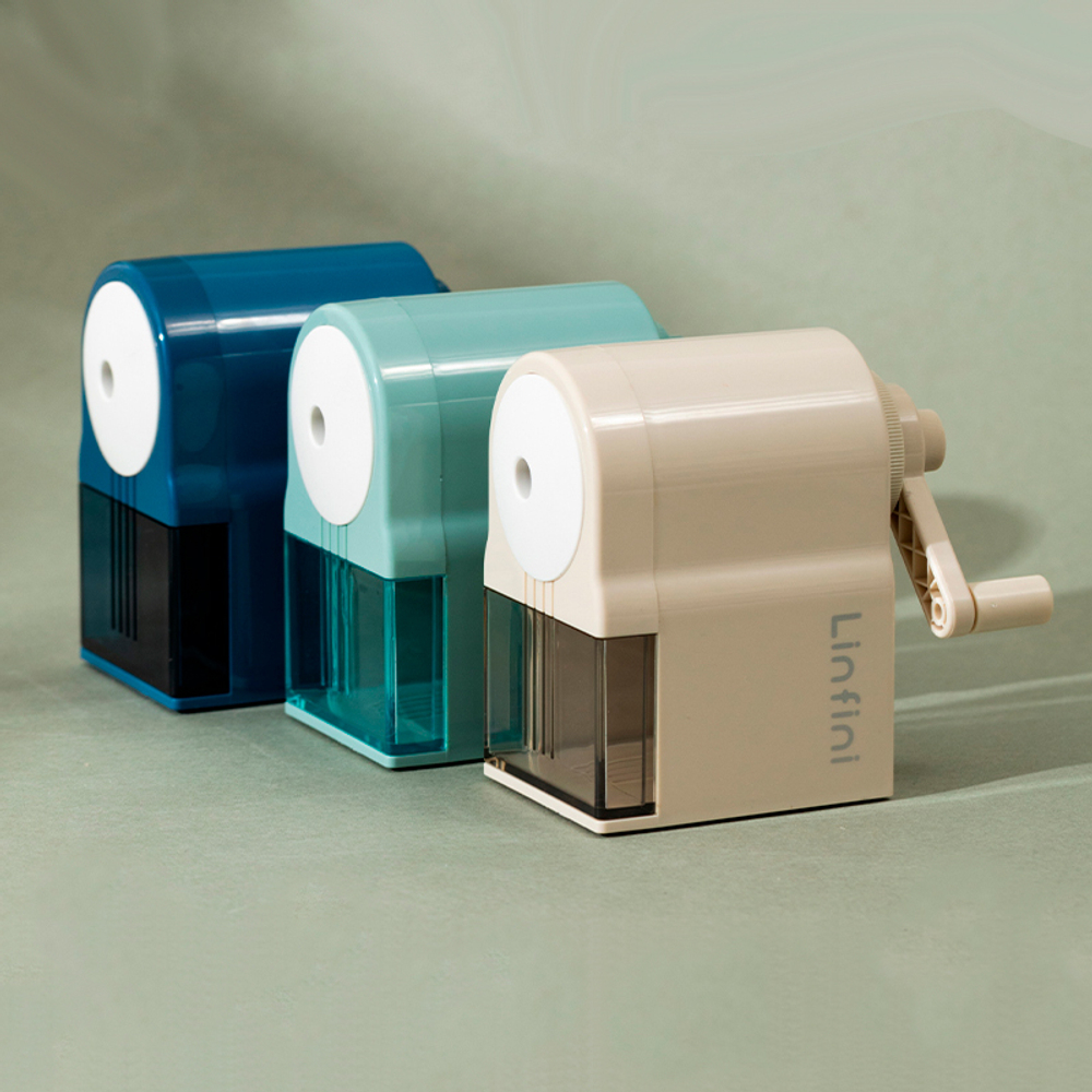 Точилка DELI "LINFINI" механическая, 1 отверстие, с контейнером, белая