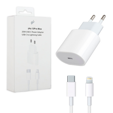 Сетевой адаптер питания USB-C 25W + кабель Type-C-Lighting 14 Pro Max с лого (белый)