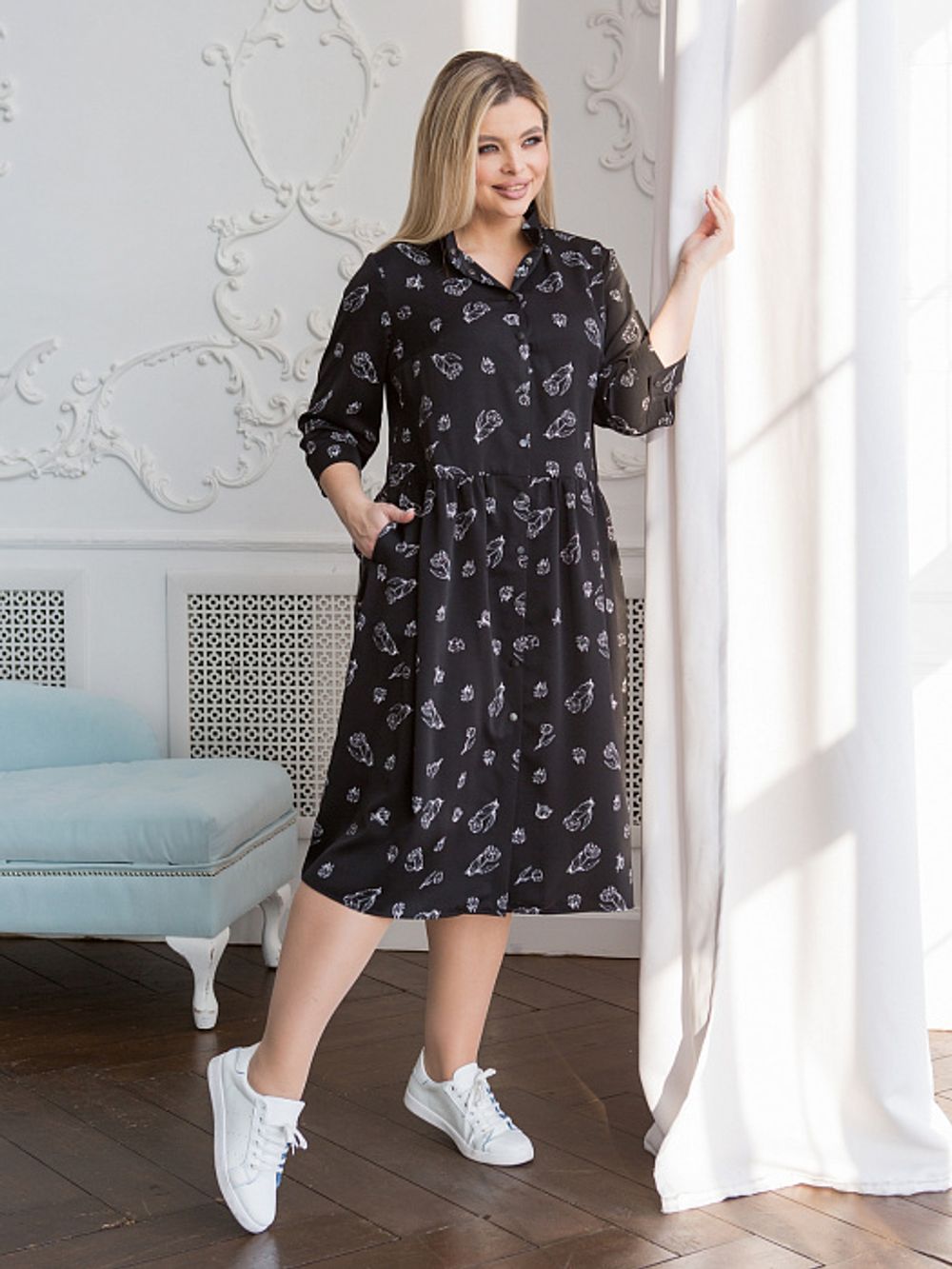 Платье 1329 цветы на черном Novita (Акция)