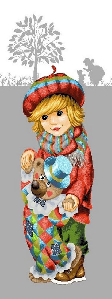 Гобеленовая картина "D. МАЛЬЧИК С КЛОУНОМ" в багетной раме, Россия.