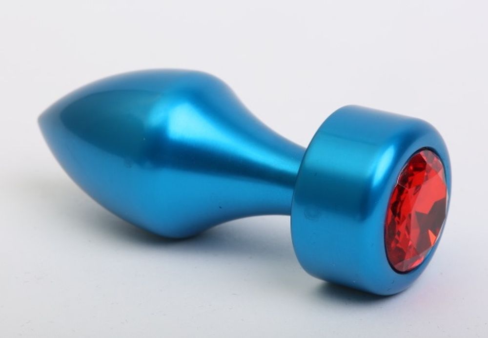Анальная пробка металл синяя с красным стразом 7,8х2,9см 47442-2MM