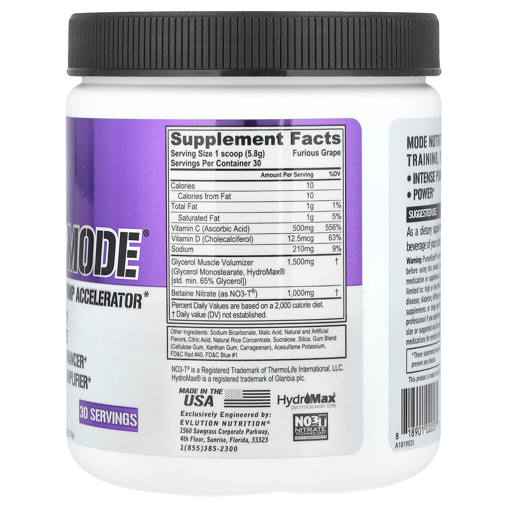 EVLution Nutrition, PumpMode®, Non-Stimulant Pump Accelerator, яростный виноград, 174 г (6,14 унции)