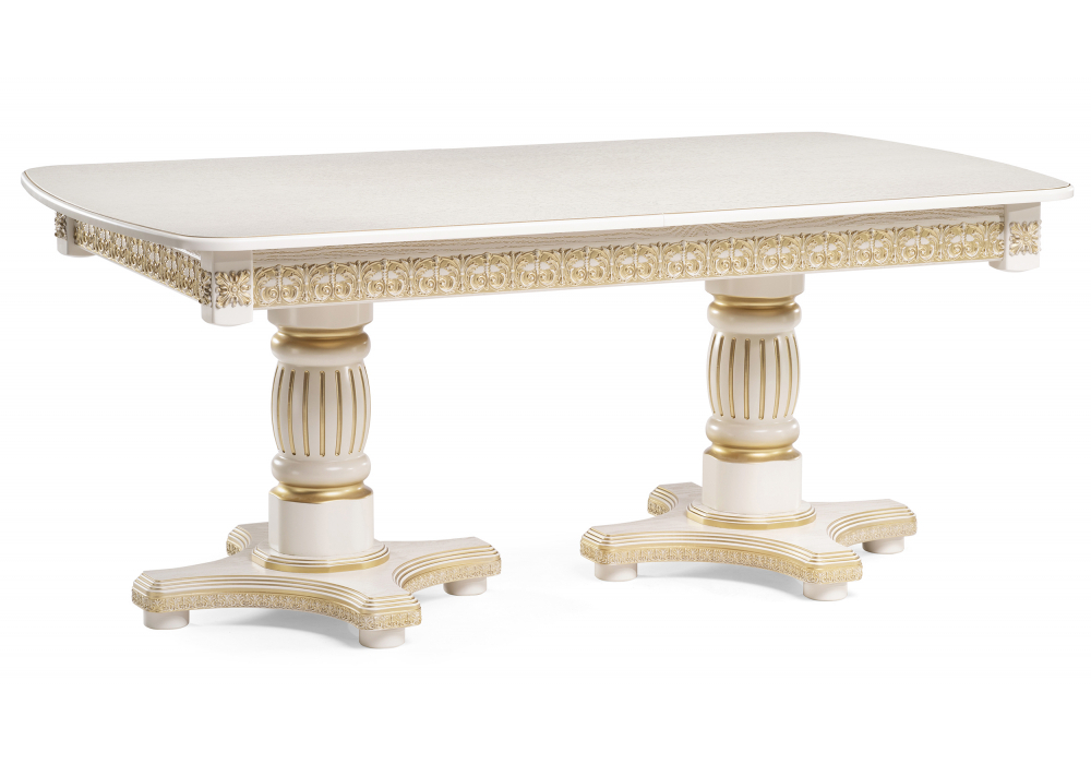 Стол деревянный Woodville Морнит 180(240)х100 слоновая кость, золото, ножки белые