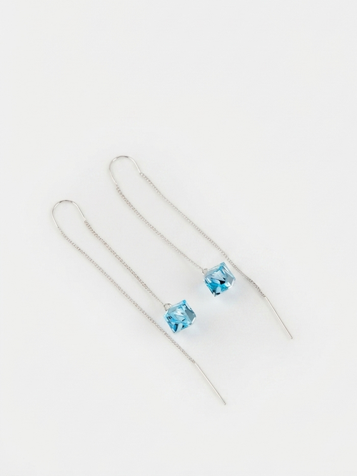 Серьги-протяжки Миражи с голубыми кубиками Swarovski