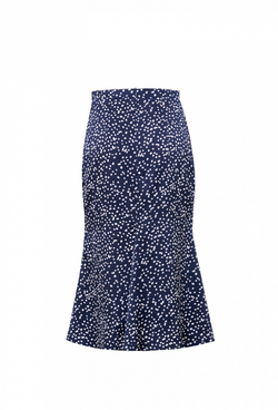 Юбка шёлковая годе синяя в белый горошек 02-01-22 SS
