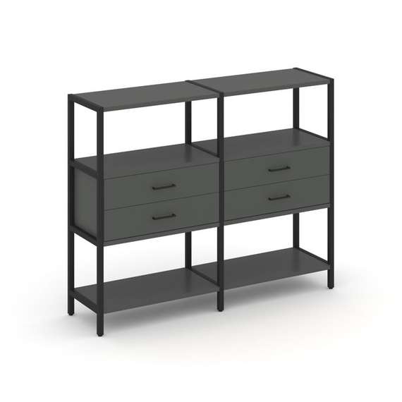 Shelf System Двухсекционный стеллаж трехярусный с ящиками SN.STM-322 Антрацит/Металл Черный 1590*400