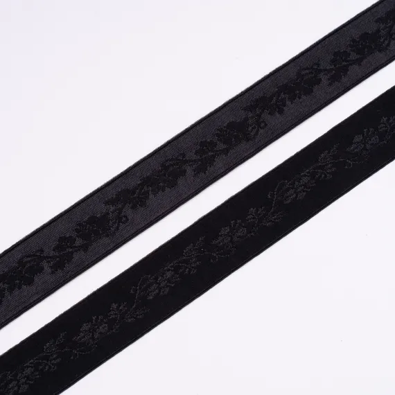 Резинка широкая, черная с рисунком цветы 25 мм, Германия